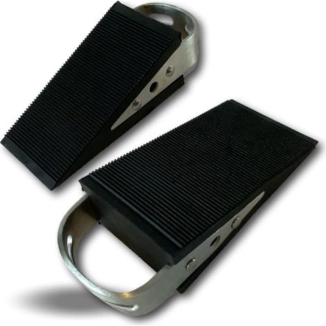 Bote de 2 Cales Caoutchouc Dur Butée en Forme de Coin avec anses de préhension en tle Antidérapant et Anti-Rayures Bloque Porte Butoir à Poser au Sol CALPOR2c, Noire (1/5)