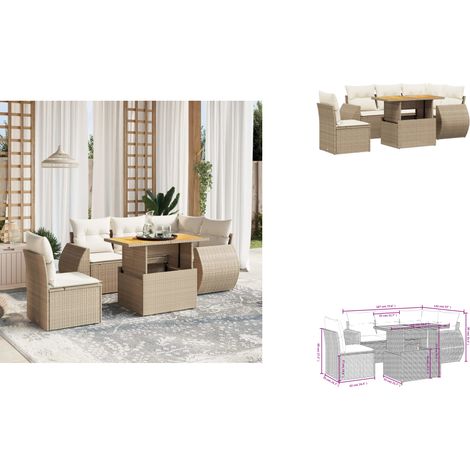 6-tlg. Garten-Sofagarnitur mit Kissen Beige Poly Rattan - Gartenmöbel Set - PE-Rattan Möbel - Outdoor Lounge - Gartenlounge - Terrassenmöbel (1/3)