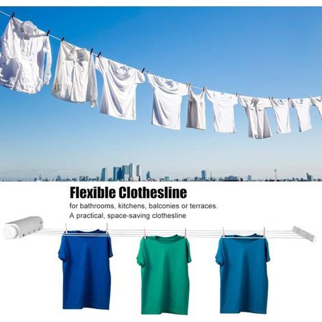Corde Linge Rétractable Portable Maison Intérieur Extérieur Vêtements en Plastique Corde Séchage Support Mural Compact Corde Linge Cintre(4 Lignes) (1/3)
