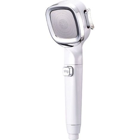 Chrome high-pressure hand shower with stop button, shower head, 3 jets to choose from, anti-limescale, with stop, universal type (1/4)