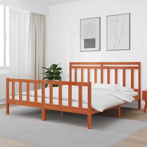 vidaXL Bettrahmen mit Kopfteil 2 pcs Wachsbraun 205,5 x 185,5 x 100 cm (1/5)