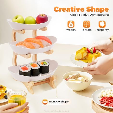 Fruit Bowl, 3 Tier Fruit Holder for Kitchen Countertop, Vegetable Organizer with Bamboo Stand, Large Capacity Fruit Basket Set (1/5)
