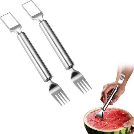 2 Pièces Coupe-fruits,Acier Inoxydable 304,Fourchette Pastèque,Double Tête,Maison Camping Jardin