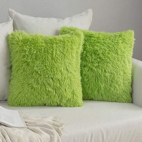 Lot de 2 housses de coussin en fausse fourrure de luxe pour tapisserie d'ameublement de luxe en peluche taie d'oreiller pour canapé chambre voiture 43 x 43 cm vert (1/4)