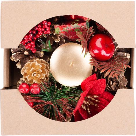 Kerzenhalter MagicHome Weihnachten, mit Nadelzweigen und Blume, natürlich, 15 cm (1/4)