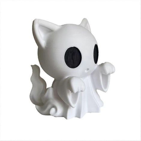 Statue de chat fantôme d'Halloween - Décoration de bureau en résine imprimée en 3D - Grande taille (1/5)