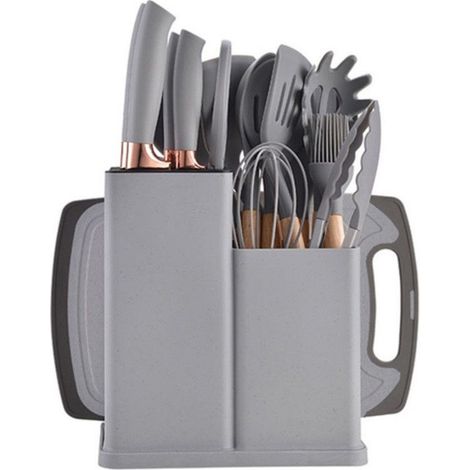 Kochbesteck-Set 19-teilig – Silikon-Küchengeräteset mit Holzgriffen, hitzebeständig & antihaftend, inkl. tragbarem Aufbewahrungssystem, ideal für Hobbyköche und Backliebhaber, Geschenk-Set für Küche (1/5)