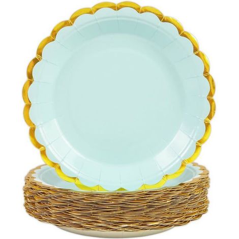 -50 pièces Assiette Jetable Festonnées 23cm, Bleu Assiettes en Carton Vaisselle Jetable Anniversaire pour Barbecue Anni[J29] (1/5)