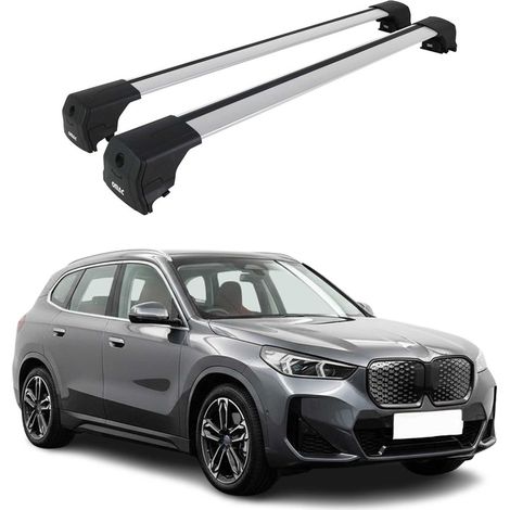 OMAC Aluminium Dachträger Querträger für BMW iX1 U11 2022-2026 – City Crash – ISO/PAS 11154:2006 – Abschließbar – Max. 75 kg – 2 Stangen Silber