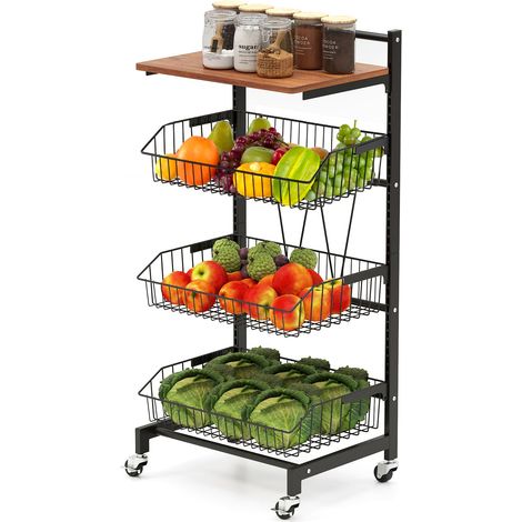 COSTWAY Kitchen Storage Cart on Wheels Fruit and Vegetable Storage Cart-Black
