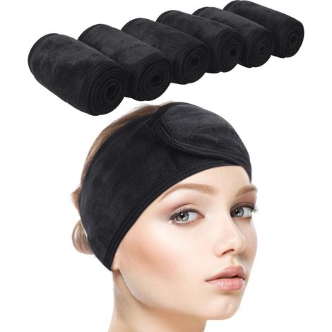 Diadema de spa de 6 piezas para mujer, ultrasuave, ajustable, con cierre de velcro, ideal para el baño, la ducha, mascarillas faciales y yoga. (1/5)