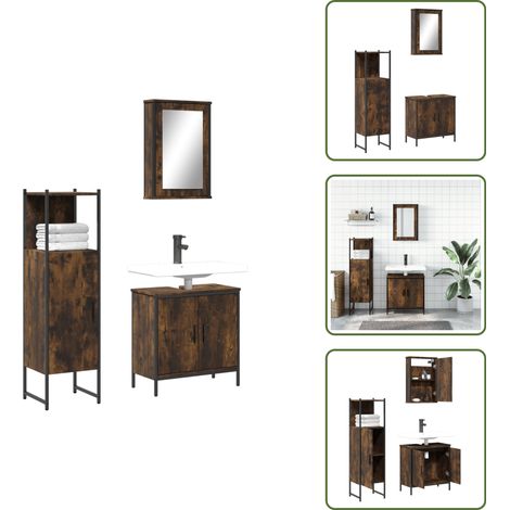 The Living Store 3-tlg. Badmöbel-Set Räuchereiche Holzwerkstoff - Badmöbel-Set - Badezimmermöbel - Holzwerkstoff - Rauchereiche - Waschtischschrank (1/5)
