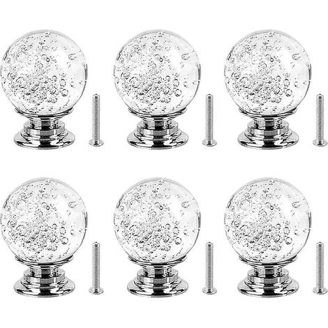 6 Pcs Bouton De Meuble Cristal Poignes De Tiroir En Verre 30mm Avec Vis Pour Cuisine Bureau Chambre