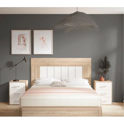 Conjunto matrimonio cabecero + 2 mesitas modelo Bazan acabado roble. (1/2)