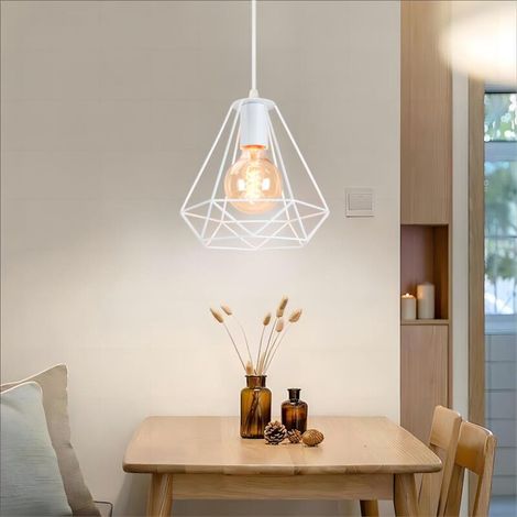 E27 Métal Suspension Luminaire Lampe Industrielle Vintage Plafonnier Luminaire Cage Diamant Pendant Eclairage Blanc 1 Pack (1/5)