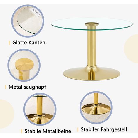 Table basse ronde en verre trempé 70 cm avec structure en métal stable - Table d'appoint moderne (1/5)