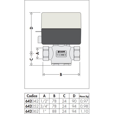 Caleffi – Vanne de zone motorisée 642062 – 2 voies – Normalement fermée – Alimentation 230V – Temps d'ouverture 70s – IP20