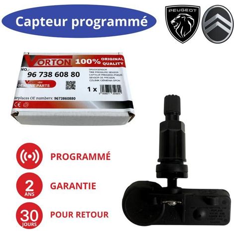 Sensore TPMS programmato 433MHz nero per PEUGEOT / CITROËN - rif. 9673860880