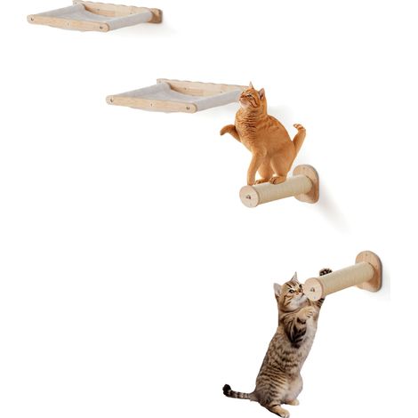 VEVOR Wall Mounted Cat Shelves, Cat Wall Shelves and Perches with Jumping Posts & Hammocks, Cat Furniture Set up to 40 lbs, Removable & Washable Coral Fleece for Sleeping, Playing, Climbing, Set of 4 (1/5)