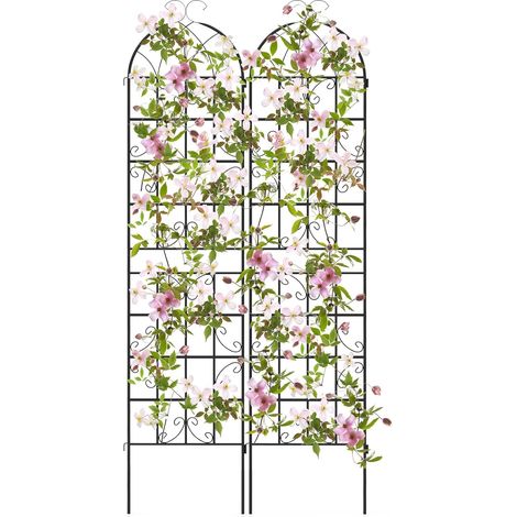 COSTWAY Lot de 2 Treillis de Jardin en Métal 220x50 cm, Clôture Décorative pour Plante Grimpante, Grille Fleurs Antirouille pour Jardin, Cour, Patio, Noir