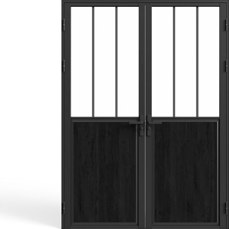 Vente-Unique – Bloc porte double battant en aluminium et verre trempé – H204 x L73 cm – Noir – Pour intérieur – Installation rapide