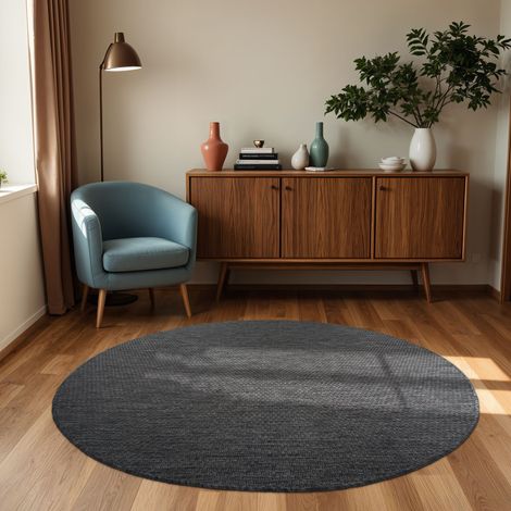 Paco Home Tapis Intérieur Et Extérieur Balcon Terrasse Tapis Cuisine Monochrome Moucheté Anthracite, 160 cm rond