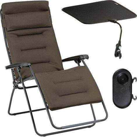 Set gepolsterte Relaxliege XL mit Sonnenschirm und Becherhalter - RSX Clip XL - AirComfort® - Marron Taupe -