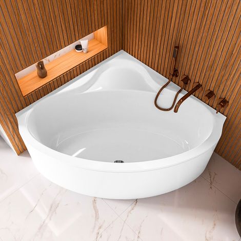 ECOLAM Badewanne BALA 140 x 140 cm + Schürze Verkleidung Eckbadewanne Acrylwanne symmetrisch Ablaufgarnitur Ab- und Überlauf Füße Silikon