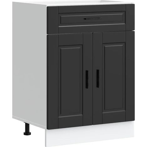 Armoire de cuisine moderne avec grand espace de rangement 60 x 46 x 81,5 cm en bois d'ingénierie noir (1/5)
