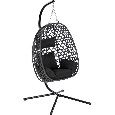 Woltu – Fauteuil œuf suspendu noir – Support en métal – Coussin imperméable – Hauteur réglable – Pour salons et terrasses