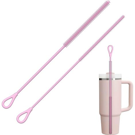 Silicone Straw Cleaner Brush, 2Pcs Reusable Straw Brush for Straws, Non-slip Handle Soft and Bendable, 6mm+9mm, Pink