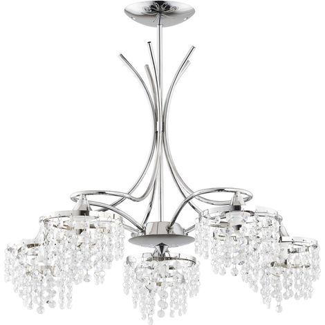 Alfa KALIOPA Crystal Chandelier 5-Light Ceiling Lamp, Chrome/Silver Metal with Crystal Drops, E14 Max 10W, Dimmable, 56x58 cm for Living/Dining Room Interior (1/4)