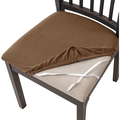 Housse Assise Chaise Lot De 4,Extensibles Jacquard Housse De Chaise Amovibles Lavables pour Salle à Manger Cuisine Bureau Hôtel-Brun-Lot de 4 (1/4)