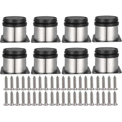 Huit pieds de meubles réglables, vis comprises, pieds ronds en métal inoxydable pour armoires et tables, hauteur réglable, adaptés aux étagères de 50 mm. (1/5)