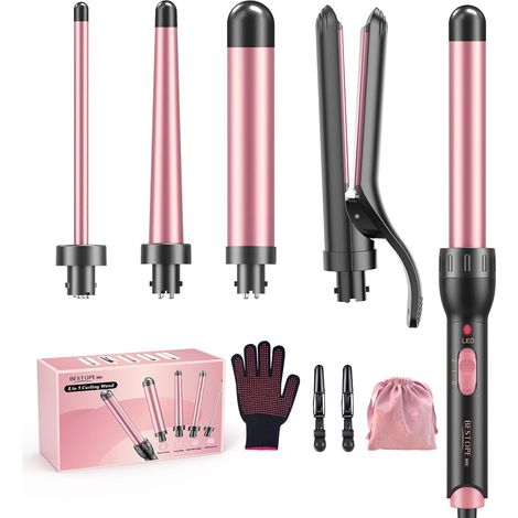 Boucleur à Cheveux 5 en 1 Avec Lisseur - Lisseur Kit De Bouclage Avec DifféRents Embouts Pour Boucles Fines et éPaisses, DiamèTres De 10 à 32 Mm, Chauffe Rapide, 2 RéGlages De TempéRature