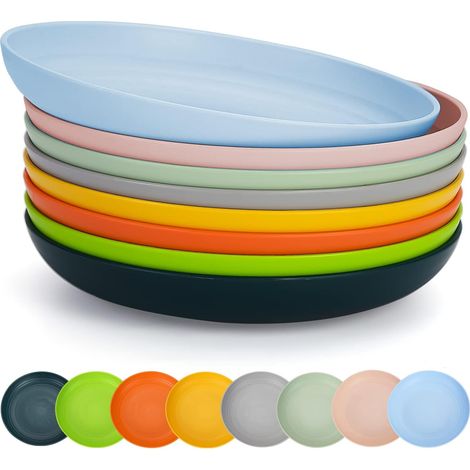 23cm Assiette en Plastique 8 Couleurs Réutilisable et Robuste Service de Vaisselle, Bols pour Nouilles, Apéritif, Dessert Céréales, Sans BPA Passe au Micro-Ondes et Lave-Vaisselle (1/5)