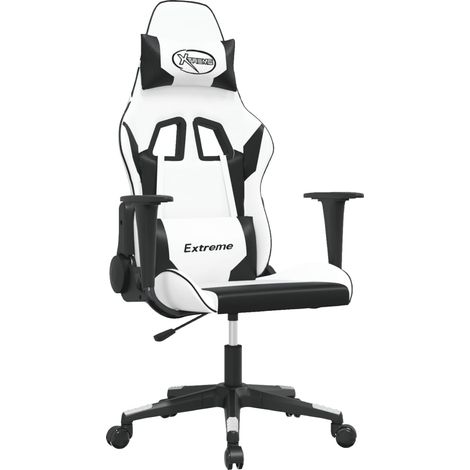 Chaise de jeu Chaise de Gaming de massage Blanc et noir Similicuir (1/5)