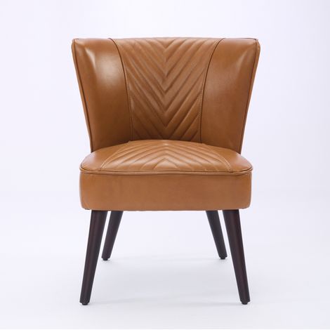 Sillón lounge de piel auténtica marrón claro con patas de madera de caucho MODENUIT (1/5)