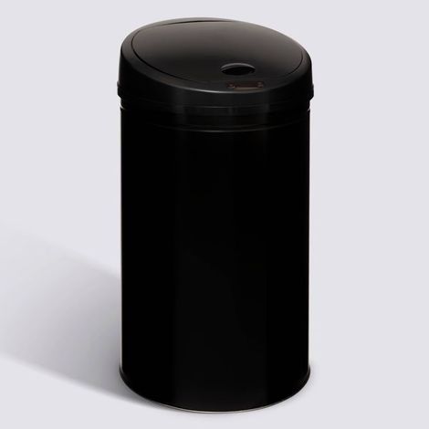 Poubelle automatique ronde, Détecteur infra-rouge + bouton, 40 l, Noir - Diamètre 32 x Hauteur 62 cm (1/5)