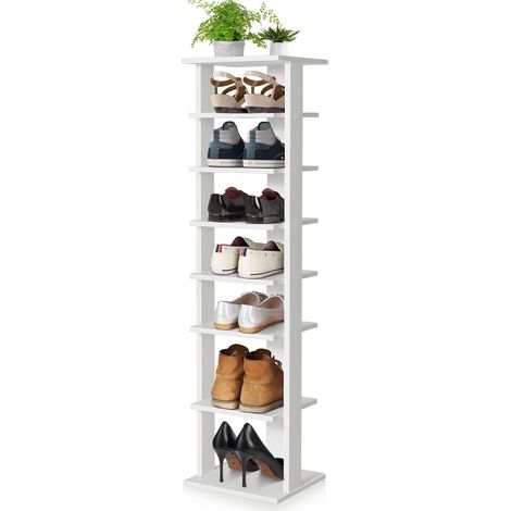 7-Tier Shoe Rack Hallway Shoe Storage Organizer Stand Bathroom Dispaly Shelf White (1/5)