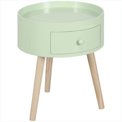 Table d'appoint Table d'appoint ronde en bois clair avec tiroir (1/5)