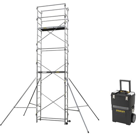 Echafaudage 2 plateaux - Hauteur travail 6.50m + Servante d'atelier STANLEY - 236705-SERVANTE