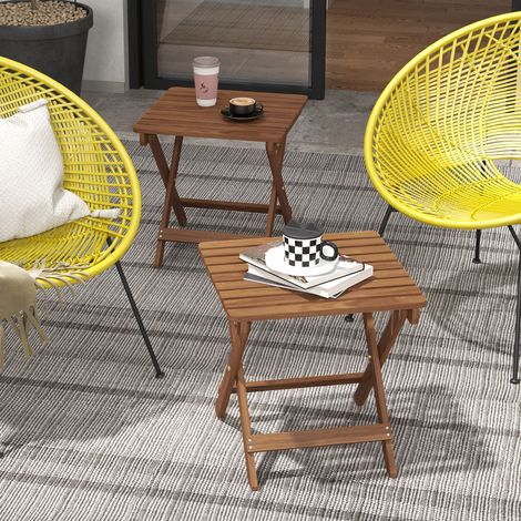 Terrassentisch-Set, 2 Klapptische aus Akazienholz, 45x45x45cm, Teak