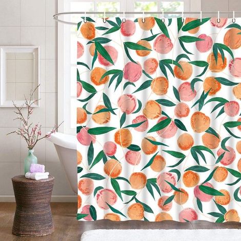Cortinas de ducha, Melocotón, 180 x 180 cm, Con gancho de plástico, Preciosa tela impermeable con un diseño colorido y brillante, Poliéster (1/5)