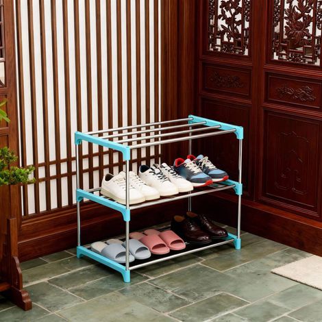 Porte-chaussures Métallique DIY, 3 Étages, Assemblage Renforcé Blue, 47x26x38cm (1/5)