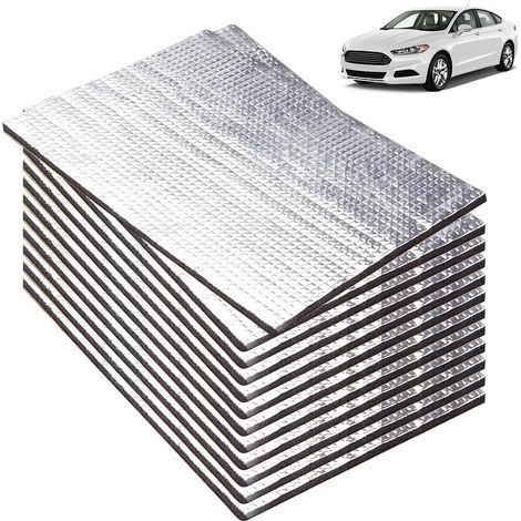 Lot de 12 tapis d'isolation acoustique pour voiture, 5 mm, 40 x 25 cm, isolation phonique, autocollant, pour compartiment moteur, 1 m², ignifuge, étanche (1/5)