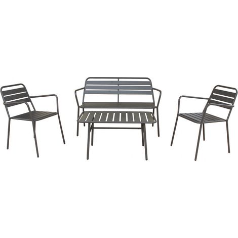 Set Salotto da Giardino Divano 2 Poltrone e Tavolino in Acciaio Taupe