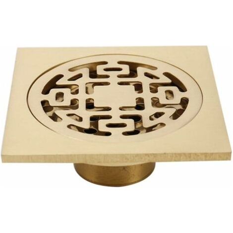 Siphon de sol doré en laiton massif 100 x 100 mm – Anti-odeur et anti-colmatage – Sortie de drainage 50-75 mm – Assemblage facile (1/5)