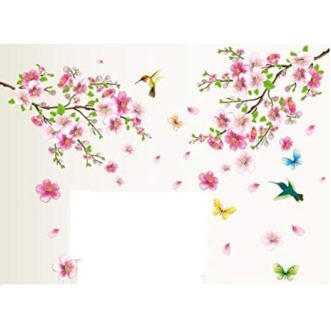XXL Sticker mural fleur de pêche fleurs oiseau papillon Stickers muraux Stickers muraux Stickers muraux salon chambre déco- (1/4)