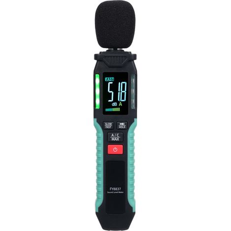 FY8837 Decibel Meter with A/C Weighted, Digital Sound Level Meter 30-130 dB, Portable High-Precision Noise Tester with LCD Color Display, Household Noise Measuring Instrument with MAX, Data Hold and F